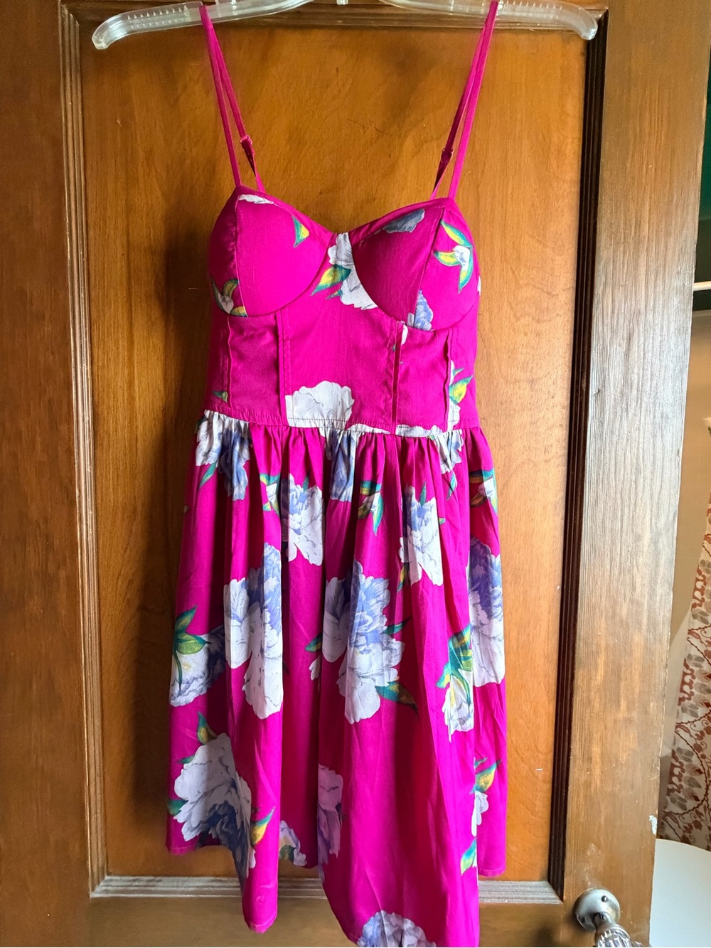 Band of Gypsies Hot Pink Floral Spaghetti Strap Mini Dress